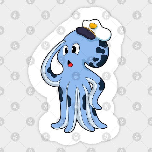 Octopus as Captain with Cap Sticker by Markus Schnabel